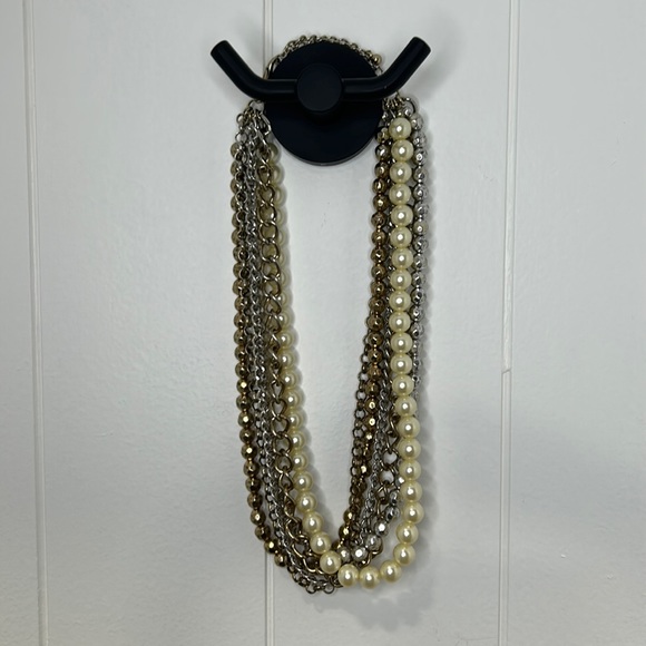Premier Designs Jewelry - Premier designs Pearl, chains and hammered beads necklace and earring set